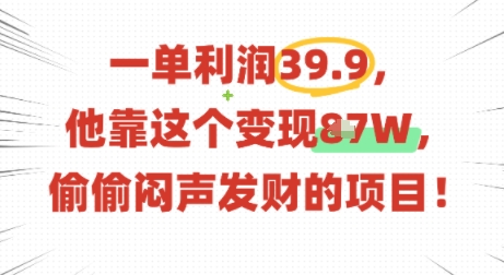 一单利润39.9，有人靠这个变现几十个，偷偷闷声发财的项目-独家科技资源网