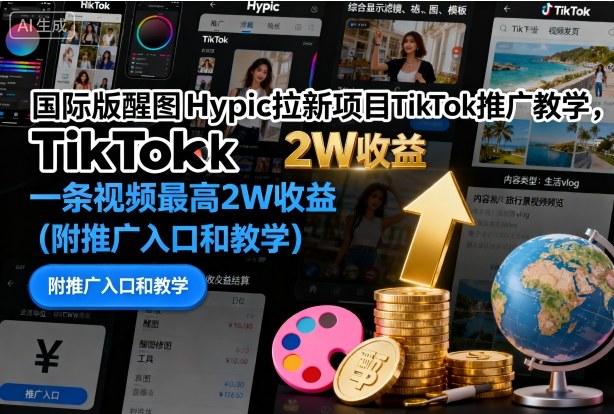 国际版醒图Hypic拉新项目TikTok推广教学，一条视频最高2W收益(附推广入口和教学)-独家科技资源网