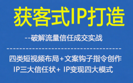 获客型IP打造,破解流量信任成,四类短视频布局+文案钩子指令创作IP三大信任状+IP变现四大模式-独家科技资源网