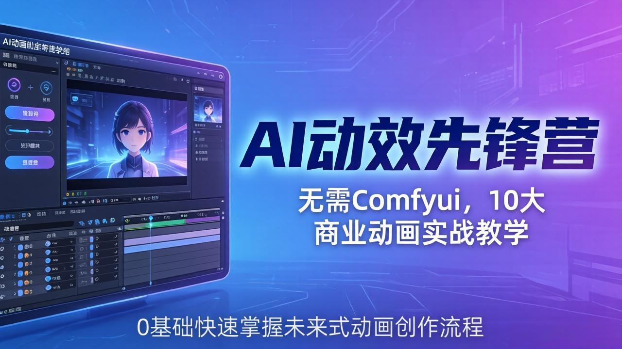 AI 动效先锋营：无需Comfyui，10大商业动画实战教学，0基础快速掌握未来式动画创作流程-独家科技资源网
