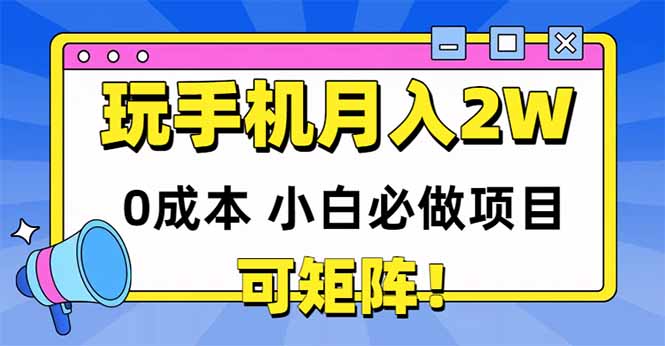 玩玩手机月入20000+，0成本小白必做项目，可矩阵-独家科技资源网