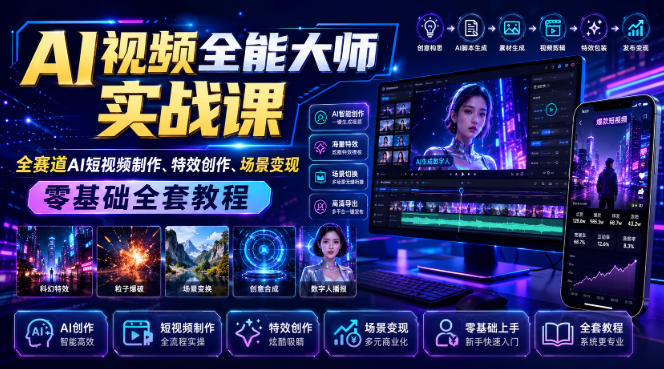 AI视频全能大师实战课|全赛道AI短视频制作、特效创作、场景变现零基础全套教程-独家科技资源网