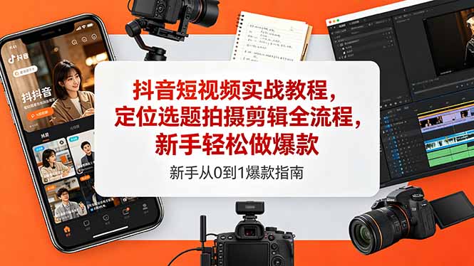 抖音短视频实战教程，定位选题拍摄剪辑全流程，新手轻松做爆款-独家科技资源网