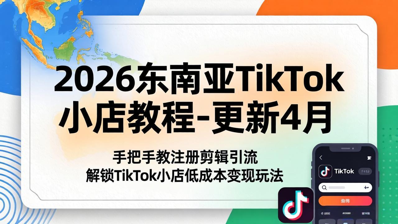 2026东南亚TikTok小店教程-更新4月，手把手教注册剪辑引流，解锁TikTok小店低成本变现玩法-独家科技资源网