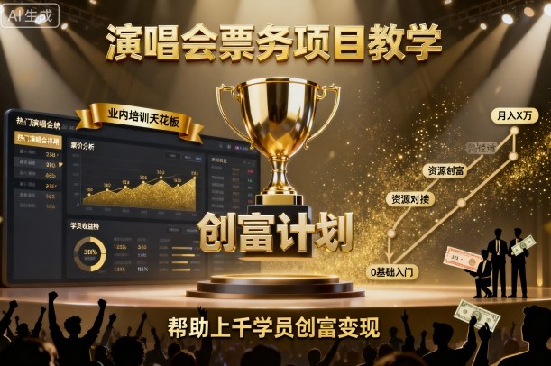 演唱会票务项目教学，业内培训天花板，帮助上千学员创富变现-独家科技资源网
