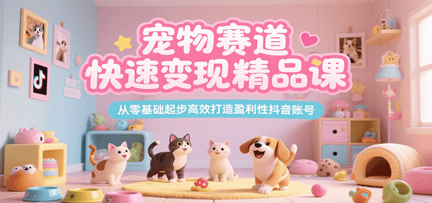 宠物赛道快速变现精品课，从零基础起步高效打造盈利性抖音账号-独家科技资源网