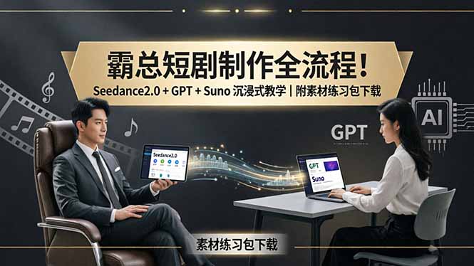 霸总短剧制作全流程！Seedance2.0 + GPT + Suno 沉浸式教学｜附素材练习包下载-独家科技资源网