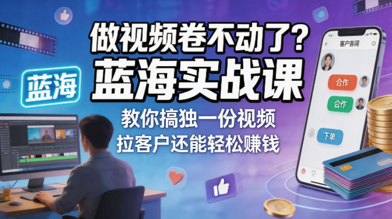 做视频卷不动了？蓝海实战课教你搞独一份视频，拉客户还能轻松賺钱！【原创双语字幕】-独家科技资源网