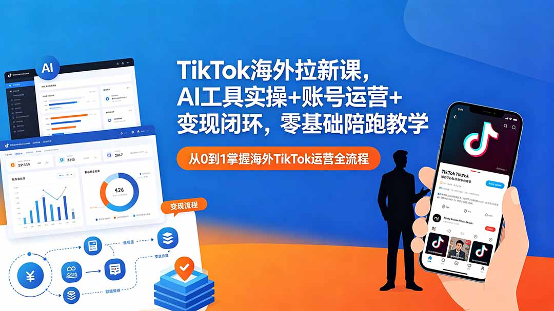 TikTok海外拉新课,AI工具实操+账号运营+变现闭环,零基础陪跑教学-独家科技资源网