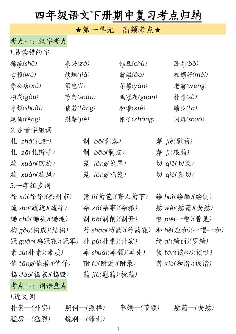 四下语文期中常考知识点汇总(4)-独家科技资源网