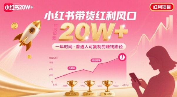 一年时间靠小红书带货项目年入20w+，最不能错的大红利项目-独家科技资源网