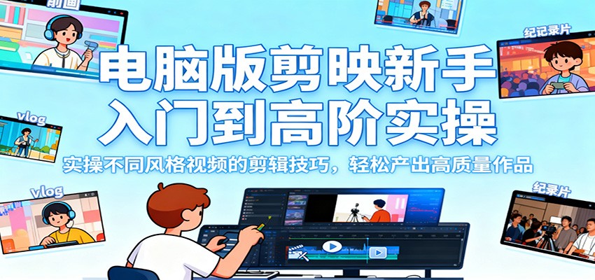 电脑版剪映新手入门到高阶实操,实操不同风格视频的剪辑技巧,轻松产出高质量作品-独家科技资源网