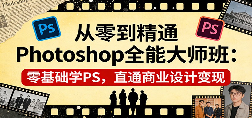 从零到精通Photoshop全能大师班：零基础学PS，直通商业设计变现-独家科技资源网