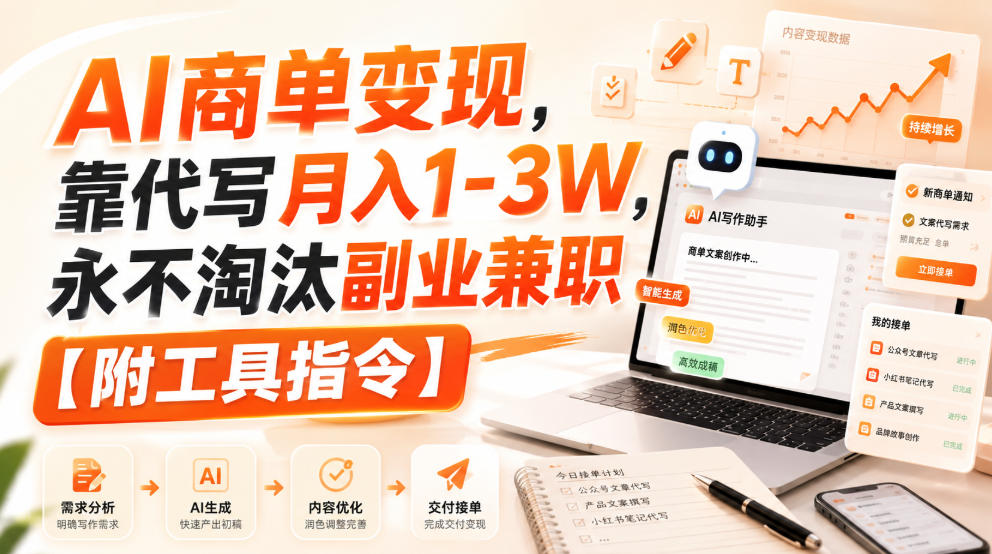 AI商单变现，靠代写月入1-3W，永不淘汰副业兼职【附工具指令】【揭秘】-独家科技资源网