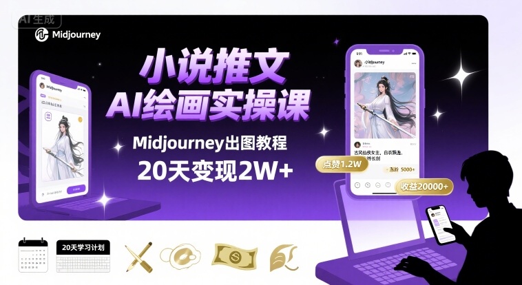 小说推文干货分享之AI绘画MJ出图实操课，用Midjourney做小说推文，20天挣2w-独家科技资源网
