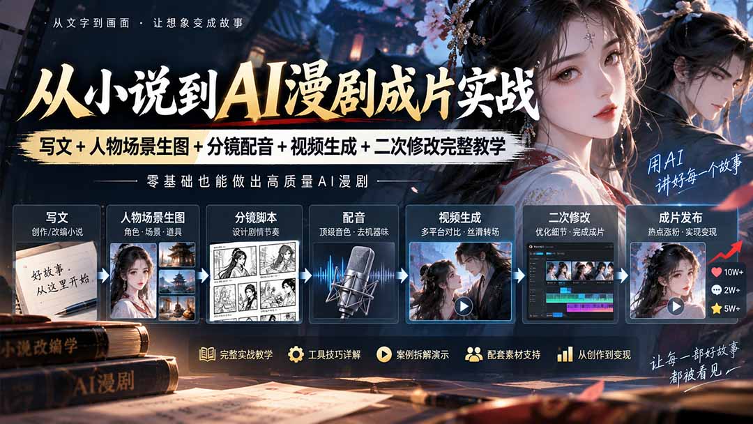 从小说到AI漫剧成片实战：写文+人物场景生图+分镜配音+视频生成+二次修改完整教学-独家科技资源网