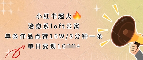 小红书超火的治愈系loft公寓，单条作品点赞16W，3分钟一条，单日变现数张-独家科技资源网