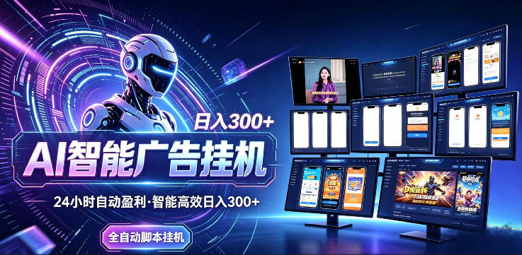 AI智能广告挂G项目，无需人工，单机稳定日入200+，可矩阵放大，24小时不间断刷广告賺收益【揭秘】-独家科技资源网