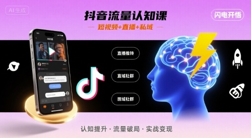 抖音流量认知课，短视频+直播+私域，认知提升，闪电开悟-独家科技资源网