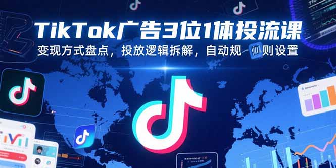 TikTok广告3位1体投流课，变现方式盘点，投放逻辑拆解，自动规则设置-独家科技资源网