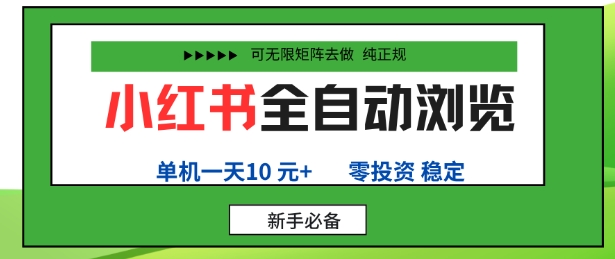 小红书全自动浏览项目，零投资，全程手机去跑，单账号一天10米+，可无限矩阵去做【揭秘】-独家科技资源网