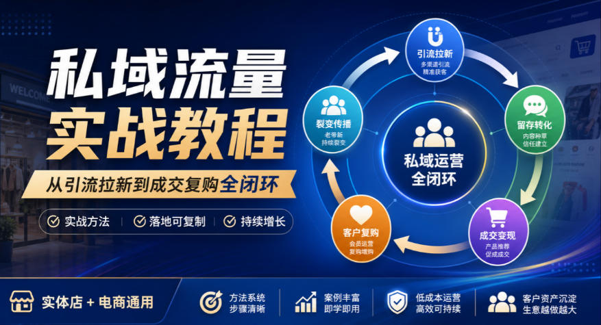 私域流量实战教程，从引流拉新到成交复购全闭环，实体店电商通用-独家科技资源网