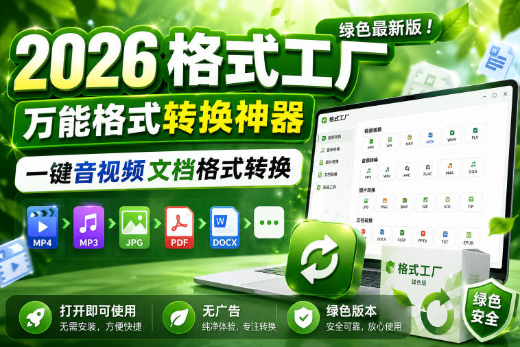 2026格式工厂绿色最新版！万能格式转换神器，一键音视频文档格式转换，打开即可使用，无广告绿色版本-独家科技资源网