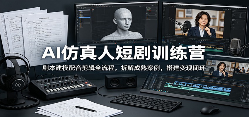 AI仿真人短剧训练营:剧本建模配音剪辑全流程,拆解成熟案例,搭建变现闭环-独家科技资源网