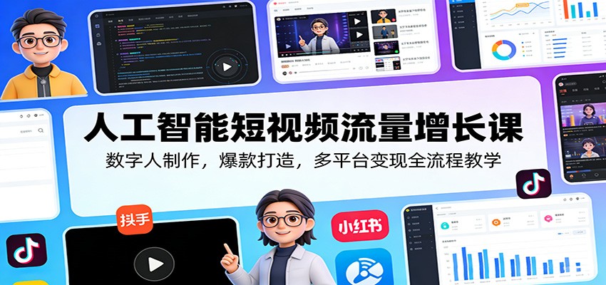 人工智能短视频流量增长课：数字人制作，爆款打造，多平台变现全流程教学-独家科技资源网