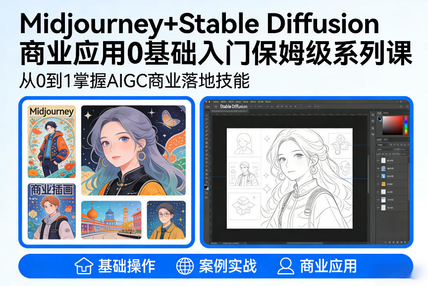 AIGC商业应用Midjourney+Stable Diffusion教程，0基础入门保姆级系列课-独家科技资源网
