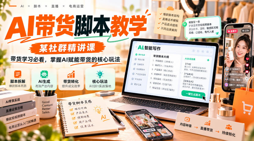 AI带货脚本教学,某社群精讲课,带货学习必看,掌握AI赋能带货的核心玩法-独家科技资源网