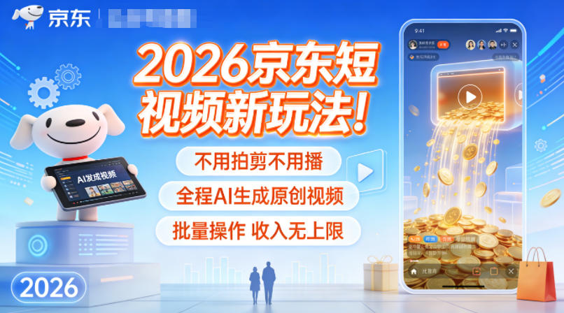 2026京东短视频新玩法！不用拍剪不用播，全程AI生成原创视频，批量操作收入无上限-独家科技资源网