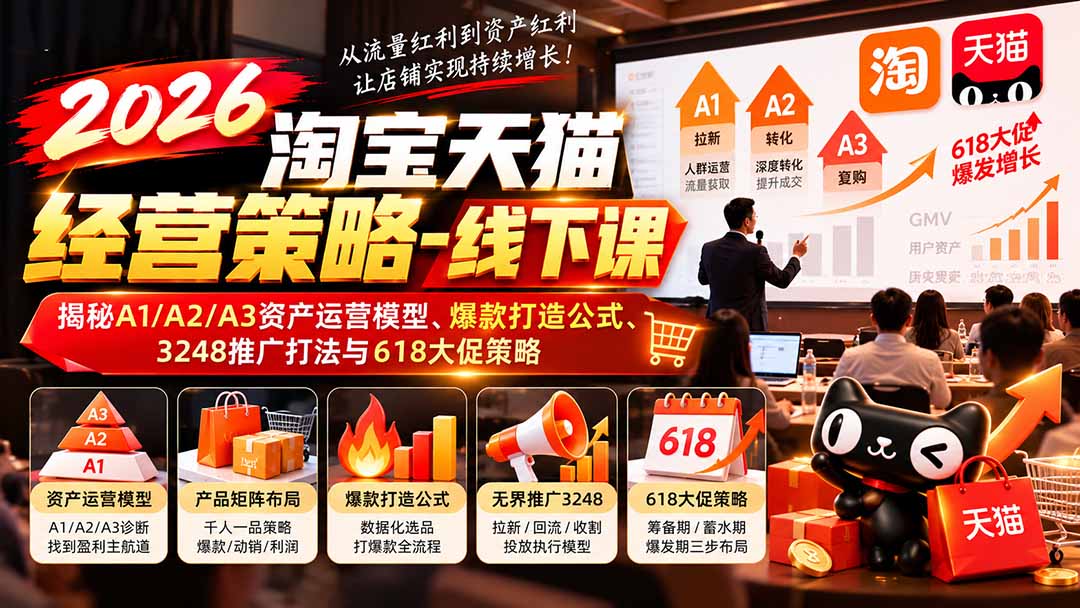 2026淘宝天猫经营策略-线下课:揭秘A1/A2/A3资产运营模型、爆款打造公式、3248推广打法与618大促策略-独家科技资源网