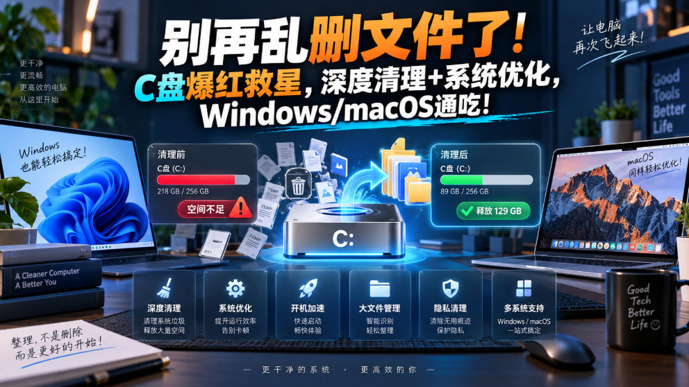 别再乱删文件了!C盘爆红救星,深度清理+系统优化,Windows/macOS通吃!-独家科技资源网