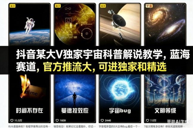 抖音某大V独家宇宙科普解说教学,蓝海赛道,官方推流大,可进独家和精选-独家科技资源网