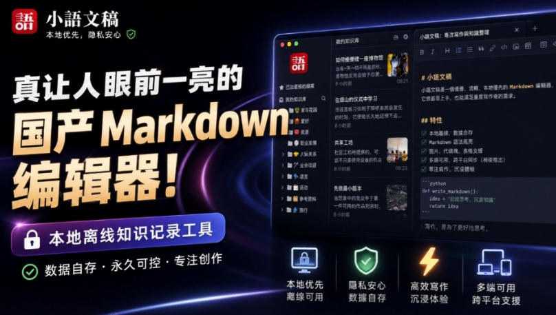 让人眼前一亮的国产Markdown编辑器!本地离线高性能知识记录工具,免费免登录使用小语文稿-独家科技资源网