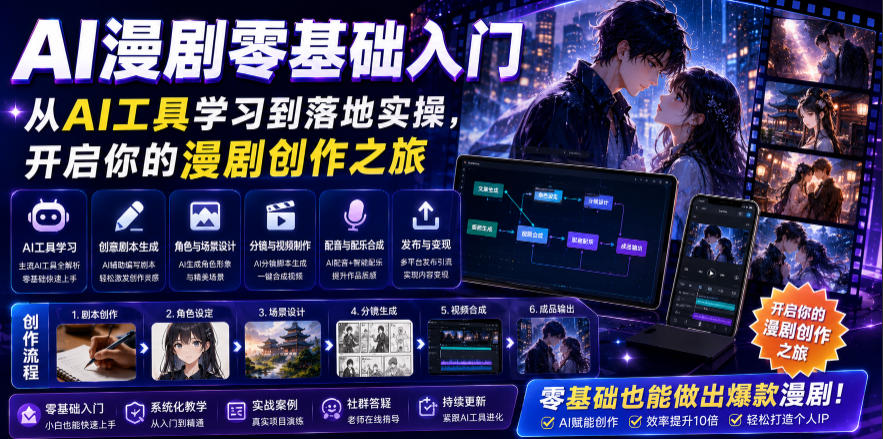 AI漫剧零基础入门,从AI工具学习到落地实操,开启你的漫剧创作之旅-独家科技资源网