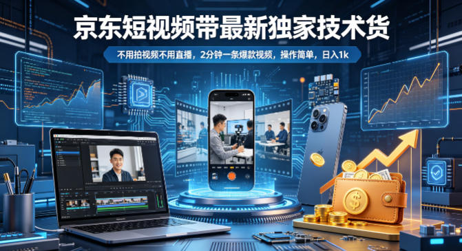 京东短视频带货最新独家技术，不用拍视频不用直播，2分钟一条爆款视频，操作简单，日入1k+【揭秘】-独家科技资源网