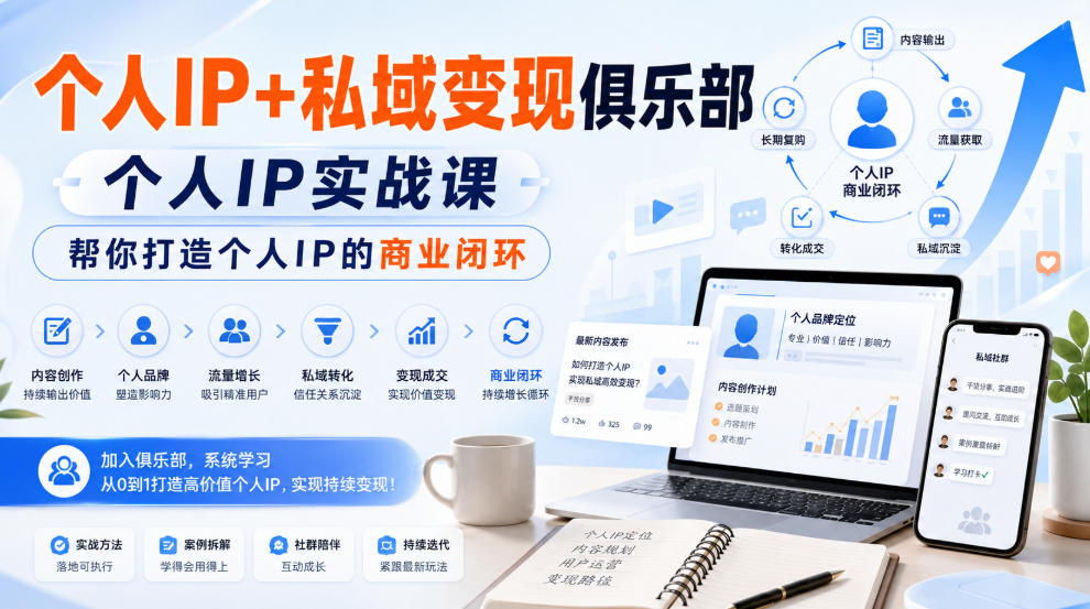 个人IP+私域变现俱乐部，个人IP实战课，帮你打造个人IP的商业闭环-独家科技资源网