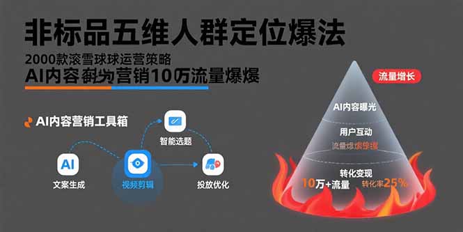 非标品五维人群定位法，2000款滚雪球运营策略，AI内容营销10万流量引爆-独家科技资源网