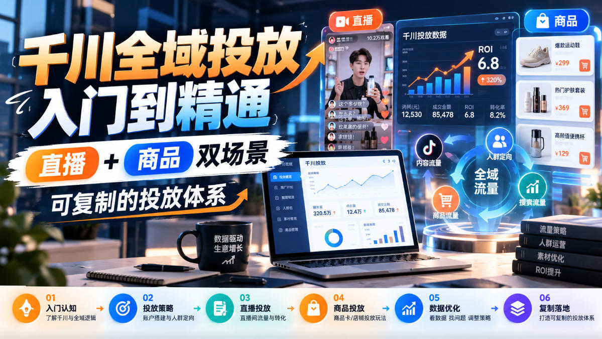 千川全域投放入门到精通，直播+商品双场景，可复制的投放体系(更新1026)-独家科技资源网
