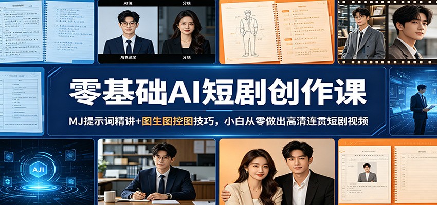 零基础AI短剧创作课：MJ提示词精讲+图生图控图技巧，小白从零做出高清连贯短剧视频-独家科技资源网