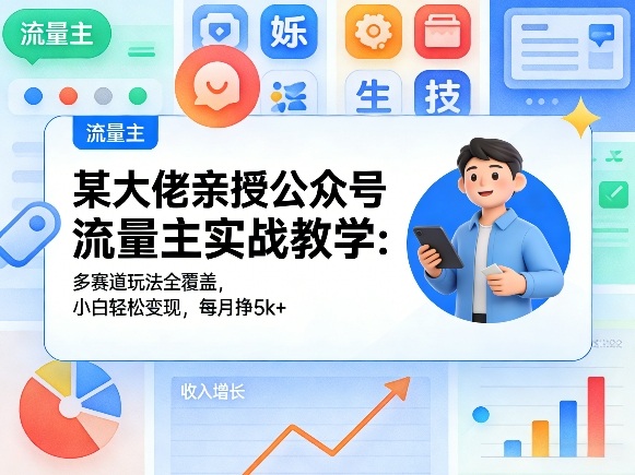 某大佬亲授公众号流量主实战教学：多赛道玩法全覆盖，小白轻松变现，每月多挣5k+-独家科技资源网