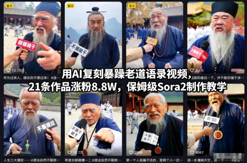 用AI复刻暴躁老道语录视频,21条作品涨粉8.8W,保姆级Sora2制作教学-独家科技资源网