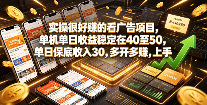 实操很好賺的看广告项目，单机单日收益稳定在40至50，单日保底收入30，多开多賺，上手就能变现【揭秘】-独家科技资源网