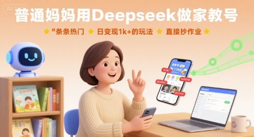 普通妈妈用Deepseek做家教号，条条热门，日变现1k+的玩法，直接抄作业-独家科技资源网