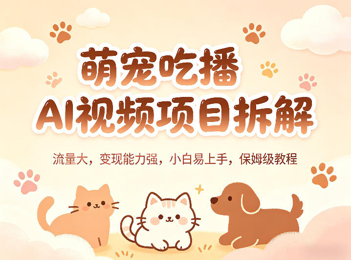 萌宠吃播AI视频项目拆解，流量大，变现能力强，小白易上手，保姆级教程-独家科技资源网
