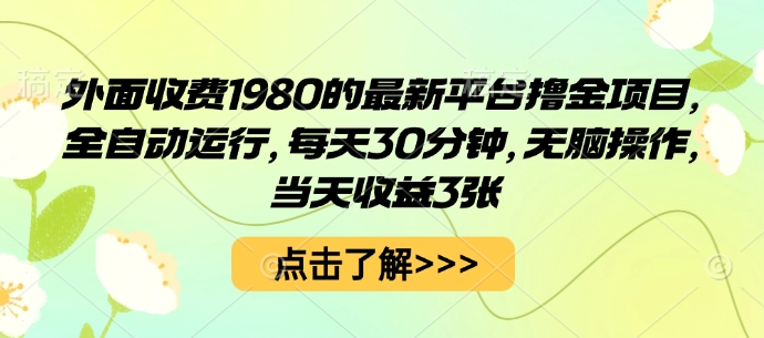 外面收费1980的最新平台撸金项目，全自动运行，每天30分钟，无脑操作，当天收益3张【揭秘】-独家科技资源网