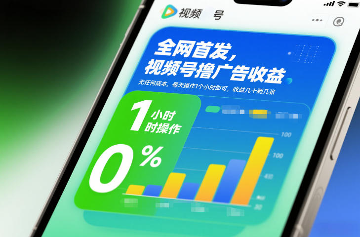 全网首发，视频号撸广告收益，无任何成本，每天操作1个小时即可，收益几十到几张-独家科技资源网
