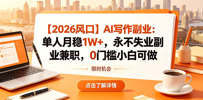 【2026风口】AI写作副业:单人月稳1W+,永不失业副业兼职,0门槛小白可做【揭秘】-独家科技资源网